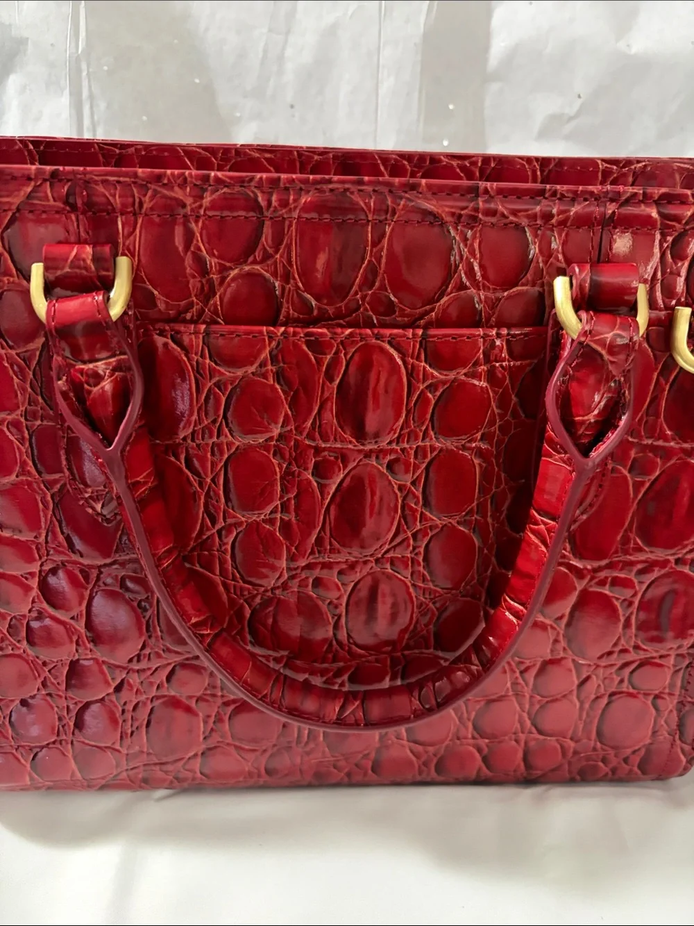 Brahmin Cami Sriracha-Vanderbilt Leather Satchel with Gold Hardware